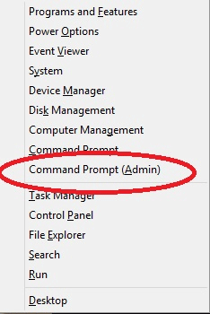 Windows 8 Quick Start Menu, Command Prompt (Admin)